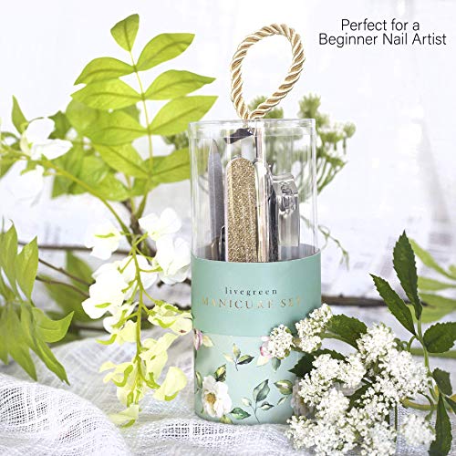 Live Green Manicure Set, 7 Piece Nail Kit in Cylinder, Manicure and Pedicure Tool Set with Emery Board, Cuticle Cleaner, 2 Nail Clippers, Nail File, Cuticle Pusher and Scissor