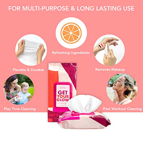 Nicole Miller Facial Clensing Wipes and Makeup Remover Wipes, Get Your Glow Vitamin C Face Wipes - 2 Pack / 120 Wipes (60 Count Each)