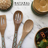 Country Kitchen 5 Piece Nonstick Utensil Set Acacia Wooden Kitchen Tools for Serving and Healthy Cooking with Black Inlay Design