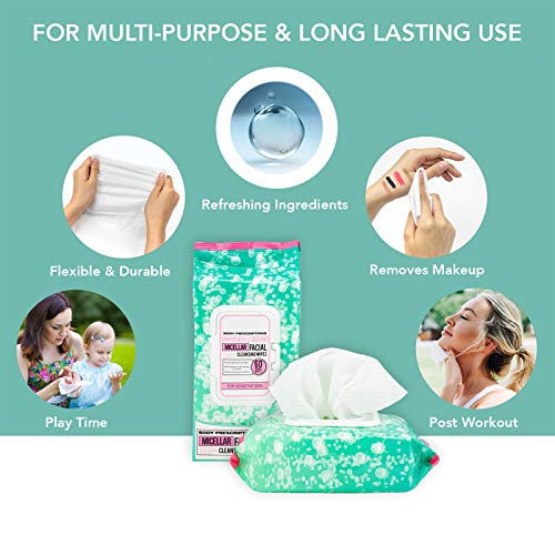 Body Prescriptions - 2 Pack (60 Count Each) Fresh and Clean Micellar Facial Cleansing Wipes