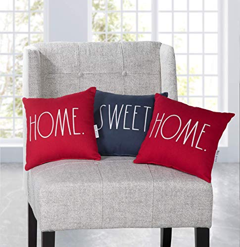 Rae Dunn Set of 3 12Ó Mini Decorative Pillow with Home Sweet Home Embroidered Sentiment, Red and Blue Throw Pillows, 100% Cotton (Square Pillows)