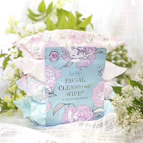 Nicole Miller 4 Pack Facial Wipes (30 Count Each) , 120 Facial Cleansing Cloths, Removes Makeup, Mascara, Dirt and Oil