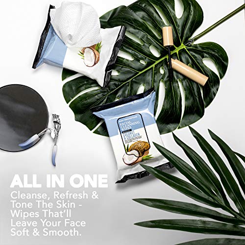 Body Prescriptions 2 Pack (30 Count Each) Coconut and Collagen Facial Cleansing and Gentle Make Up Remover Wipes