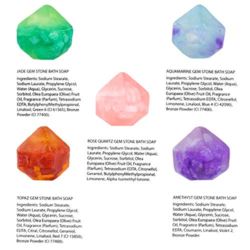 Body Prescriptions Gem Stone Bath Soaps, 5 Gem Birthstone Shaped Soap Rock for Bath or Display, Party Favor and Gift for Women and Girls, 1.06 Oz Bath Gem Soaps