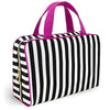 Once Upon A Rose Makeup Bag for Women and Girls, Large Cosmetic Bag with Zippered, Transparent Pockets and Handles, Foldable Makeup Bag for Home and Travel - Black & White Stripes