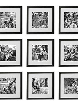 Sheffield Home Decor Collection- 9 Piece Square Picture Frame Set 12x12 in, Matted to 8x8