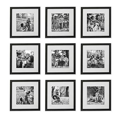 Sheffield Home Decor Collection- 9 Piece Square Picture Frame Set 12x12 in, Matted to 8x8