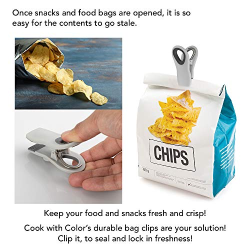 Cook with Color 8 Piece Bag Clips - 2 Large Heavy Duty Chip Clip and 6 Refrigerator Magnet Clips for Food Storage with Air Tight Seal Grip for Snack Bags and Food Bags (Black & White Collection)