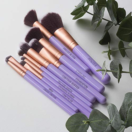 Nicole Miller Makeup Brush Collection, 10 Piece Makeup Brush Gift Set, Foundation Brushes, Face and Eye Makeup Brush Set