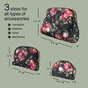 Once Upon A Rose 3 Pc Cosmetic Bag Set, Purse Size Makeup Bag for Women, Toiletry Travel Bag, Makeup Organizer, Cosmetic Bag for Girls Zippered Pouch Set, Large, Medium, Small (Black & Floral)