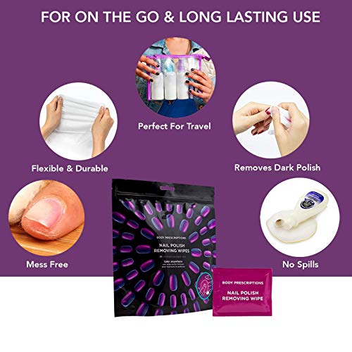 40 Nail Polish Remover Wipes - 2 pack (20 Count Each) of Nail Polish Remover Wipes Individually Wrapped by Body Prescriptions (Purple Packaging)