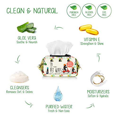 Precious Tails Pet Wipes (120 Count) - Extra Gentle Deodorizing Dog Grooming Wipes with Aloe Vera and Vitamin E, Alcohol Free - Aloe Cucumber Scent