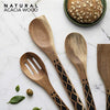 Country Kitchen 5 Piece Nonstick Utensil Set Acacia Wooden Kitchen Tools for Serving and Healthy Cooking with Black Inlay Design