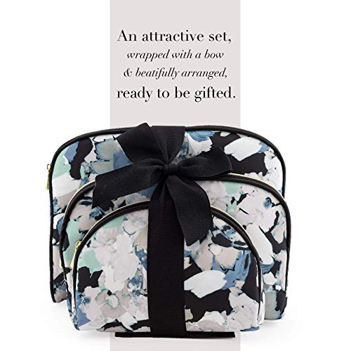 Once Upon A Rose 3 Pc Cosmetic Bag Set, Purse Size Makeup Bag for Women, Toiletry Travel Bag, Makeup Organizer, Cosmetic Bag for Girls Zippered Pouch Set, Large, Medium, Small (White Floral Design)