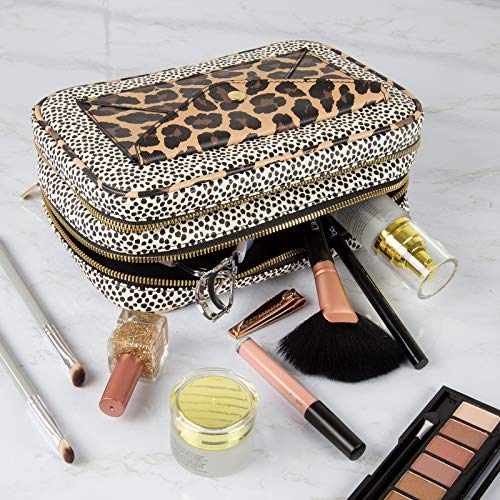 Nicole Miller Makeup Bag, Travel Toiletry Case, and Cosmetic Bag- 2 Zipper, Large Makeup Organizer (Animal Print)
