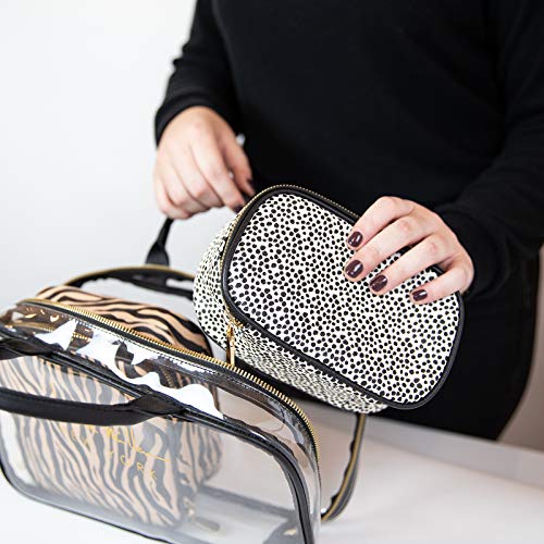 Nicole Miller Makeup Bag, Travel Toiletry Case, and 3 Piece Cosmetic Bag Set- Soft Train Bag with Smaller Makeup Organizer Bags (Animal Print)