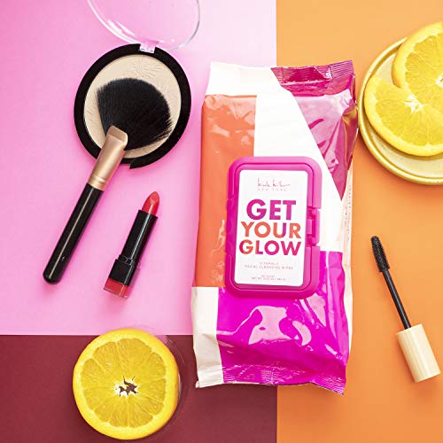 Nicole Miller Facial Clensing Wipes and Makeup Remover Wipes, Get Your Glow Vitamin C Face Wipes - 2 Pack / 120 Wipes (60 Count Each)