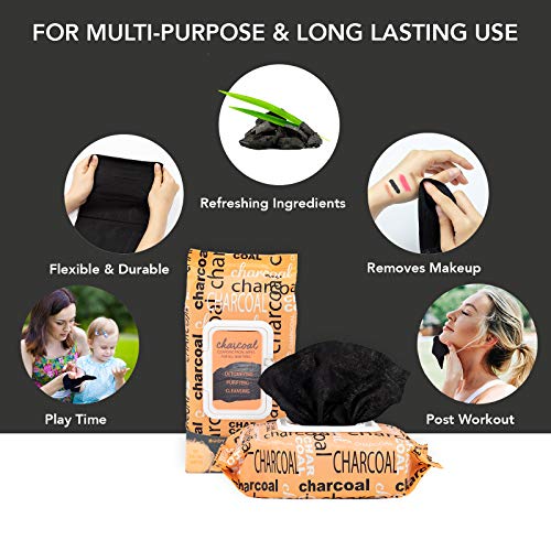 Body Prescriptions Facial Wipes - 2 Pack (60 Count Each) Charcoal Infused, Detoxifying + Moisturizing Deep Cleansing Face Towelettes, Refreshing + Nourishing, Makeup Removing Cleansing Cloths