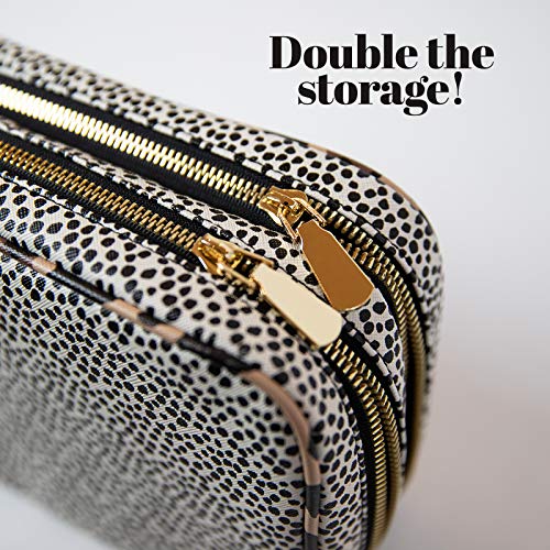 Nicole Miller Makeup Bag, Travel Toiletry Case, and Cosmetic Bag- 2 Zipper, Large Makeup Organizer (Animal Print)