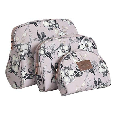 Nicole Miller 3 Pc Cosmetic Bag Set, Purse Size Makeup Bag for Women, Toiletry Travel Bag, Makeup Organizer, Cosmetic Bag for Girls Zippered Pouch Set, Large, Medium, Small (Pale Pink Floral)