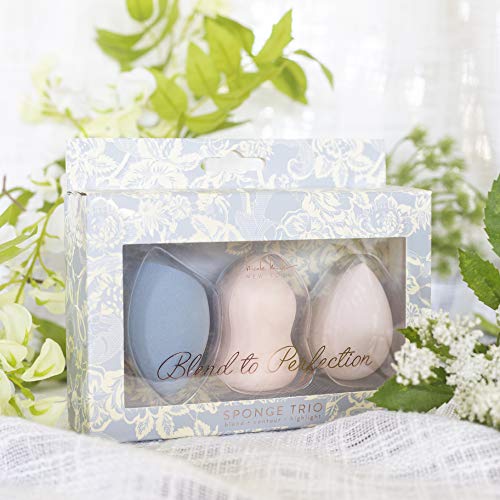 Nicole Miller 3 Piece Makeup Sponge Set, Blend to Perfection Sponge Trio, Contouring and Highlighting, Foundation Sponge, Makeup Gift Set, Latex Free (Silver Box)