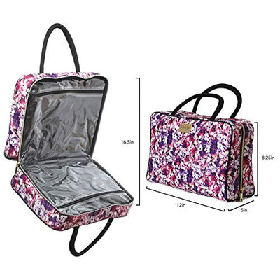 Nicole Miller Makeup Bag, Travel and Toiletry Bag, Large Cosmetic Bag with Zippered, Transparent Pockets and Handles, Foldable Makeup Bag for Home and Travel (Colorful Flower Print with Black Handles)