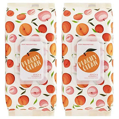 Body Prescriptions Peachy Clean Face Wipes & Makeup Remover Wipes - 2 Pack (60 Count Each) of Gentle Facial Towelettes Flip Top Pack (Peach & Vitamin C)