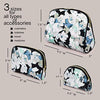 Once Upon A Rose 3 Pc Cosmetic Bag Set, Purse Size Makeup Bag for Women, Toiletry Travel Bag, Makeup Organizer, Cosmetic Bag for Girls Zippered Pouch Set, Large, Medium, Small (White Floral Design)