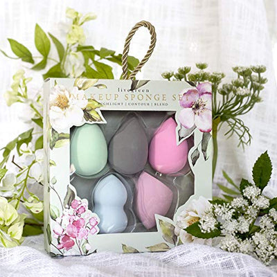 Live Green 5 Pc Makeup Sponge Set, Foundation Makeup Sponge for Blending, Contouring and Highlighting, Foundation Sponge, Makeup Gift Set (Latex Free)