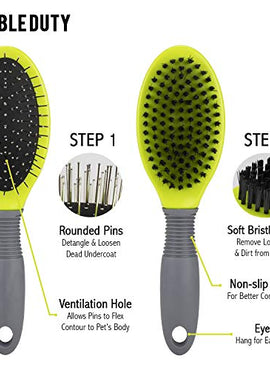 Precious Tails Double Sided Grooming Brush for Dogs and Cats with Comfortable Soft Grip Handle