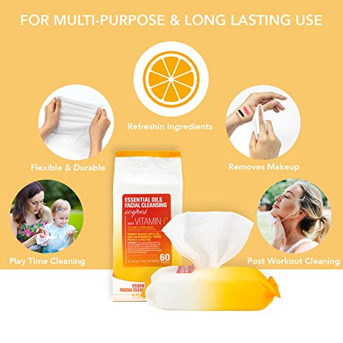 Essential Oils - 2 Pack (60 Count Each) Vitamin C Facial Cleansing Wipes