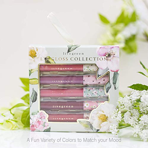 Live Green 5 Pc Lip Gloss Collection, Gift Set with Five Different Shade Lip Glosses, Holiday Gift Set for Women and Girls, Warm Color Shades