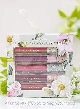 Live Green 5 Pc Lip Gloss Collection, Gift Set with Five Different Shade Lip Glosses, Holiday Gift Set for Women and Girls, Warm Color Shades