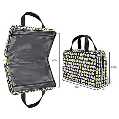 Once Upon A Rose Makeup Bag for Women and Girls, Large Cosmetic Bag with Zippered, Transparent Pockets and Handles, Foldable Makeup Bag for Home and Travel - Daisy Print