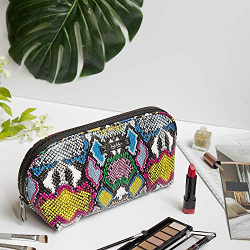 Nicole Miller Makeup Bag, Travel Toiletry Bag, and Cosmetic Bag- Multicolor Faux Leather Snakeskin Print (Long Loaf Bag)