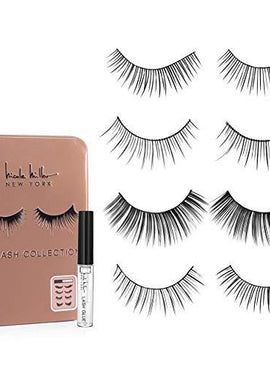 Nicole Miller Faux Eyelash Collection with Lash Glue in Tin Case, Set of Four False Lashes (Rose Gold Tin)