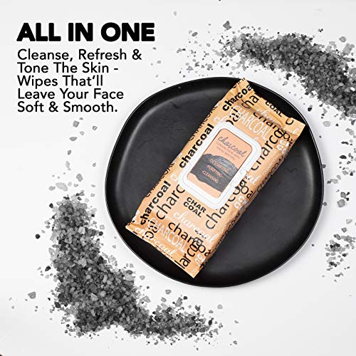 Body Prescriptions Facial Wipes - 2 Pack (60 Count Each) Charcoal Infused, Detoxifying + Moisturizing Deep Cleansing Face Towelettes, Refreshing + Nourishing, Makeup Removing Cleansing Cloths