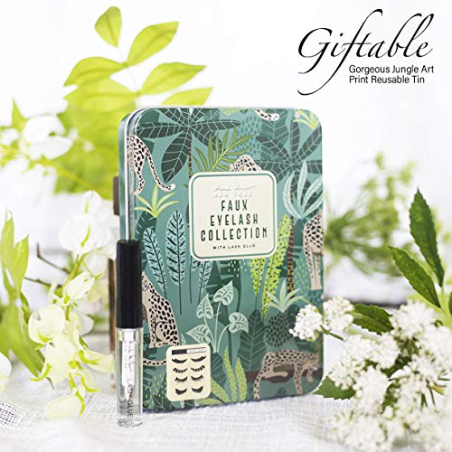Nicole Miller Faux Eyelash Collection with Lash Glue in Tin Case, Set of Four False Lashes (Printed Floral Tin)