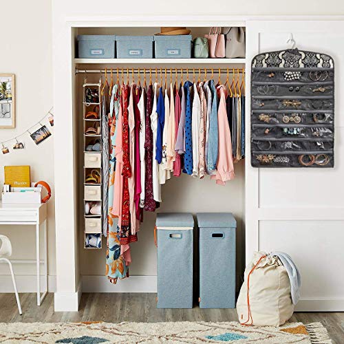 Once Upon a Rose Hanging Jewelry Organizer, Over The Door Jewelry Organizer, Double Sided with Clear Pockets, 17