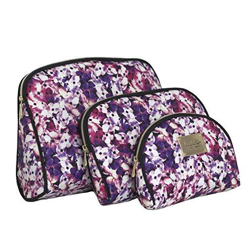 Nicole Miller 3 Pc Cosmetic Bag Set, Purse Size Makeup Bag for Women, Toiletry Travel Bag, Makeup Organizer, Cosmetic Bag for Girls Zippered Pouch Set, Large, Medium, Small (Colorful Floral Print)