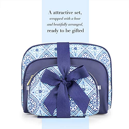 Once Upon A Rose 3 Pc Cosmetic Bag Set, Purse Size Makeup Bag for Women, Toiletry Travel Bag, Makeup Organizer, Cosmetic Bag for Girls Zippered Pouch Set, Large, Medium, Small (Navy & Blue)