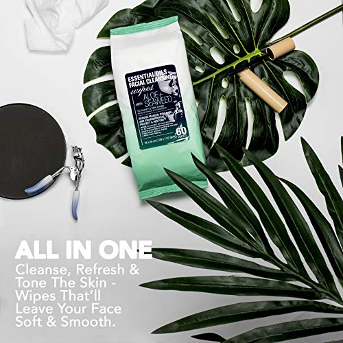 Essential Oils - 2 Pack (60 Count Each) Aloe and Seaweed Facial Cleansing Wipes