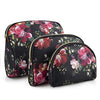 Once Upon A Rose 3 Pc Cosmetic Bag Set, Purse Size Makeup Bag for Women, Toiletry Travel Bag, Makeup Organizer, Cosmetic Bag for Girls Zippered Pouch Set, Large, Medium, Small (Black & Floral)