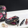 Once Upon A Rose 3 Pc Cosmetic Bag Set, Purse Size Makeup Bag for Women, Toiletry Travel Bag, Makeup Organizer, Cosmetic Bag for Girls Zippered Pouch Set, Large, Medium, Small (Black & Floral)