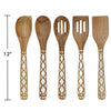 Country Kitchen 5 Piece Nonstick Utensil Set Acacia Wooden Kitchen Tools for Serving and Healthy Cooking with Black Inlay Design