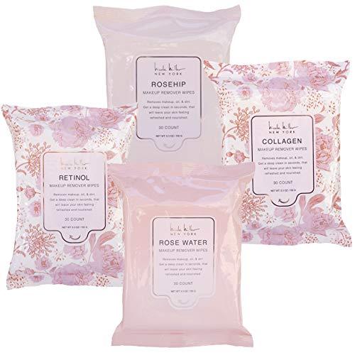 Nicole Miller 4 Pack Facial Wipes (30 Count Each) , 120 Facial Cleansing Cloths, Removes Makeup, Mascara, Dirt and Oil