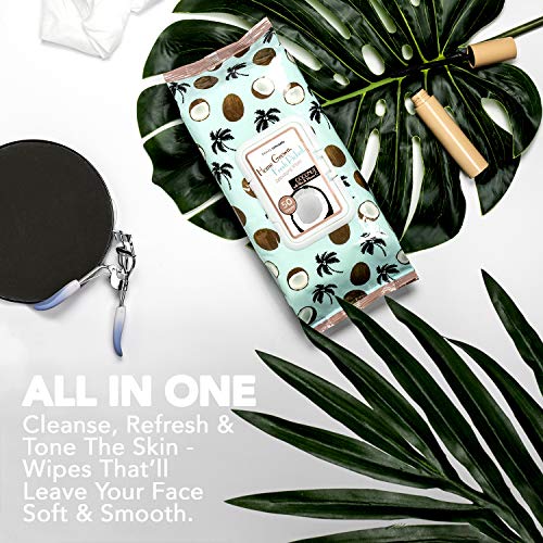 B.C. Beauty Concepts Makeup Remover Wipes, 50 Facial Cleaning Cloths, Gentle Facial Wipes Removes Makeup Mascara Dirt and Oil, Flip Top Pack (Coconut with Aloe & Vitamin C)