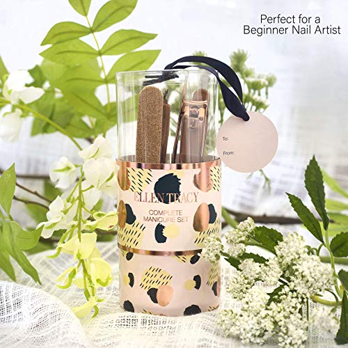 Ellen Tracy Manicure Set, 7 Piece Nail Kit in Cylinder Box, Manicure and Pedicure Tool Set with Emery Board, Cuticle Cleaner, 2 Nail Clippers, Nail File, Cuticle Pusher and Scissor