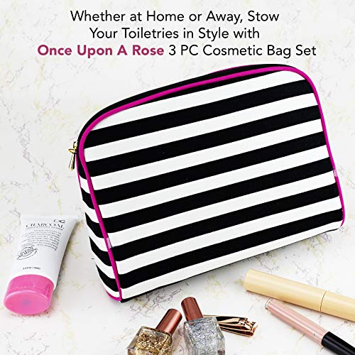 Once Upon A Rose 3 Pc Cosmetic Bag Set, Purse Size Makeup Bag for Women, Toiletry Travel Bag, Makeup Organizer, Cosmetic Bag for Girls Zippered Pouch Set, Large, Medium, Small (Vacation Please)