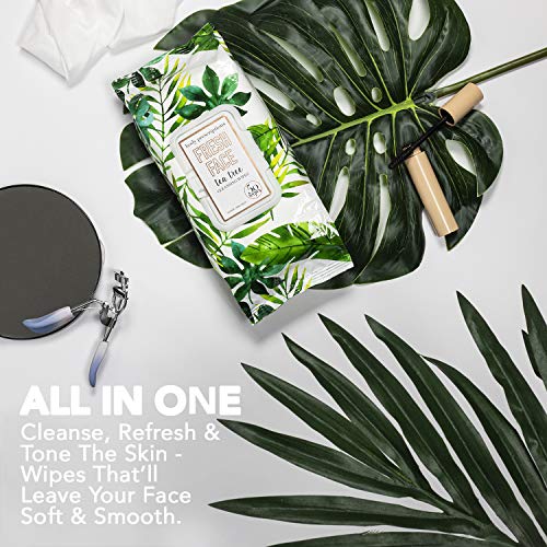 Body Prescriptions Tea Tree Facial Wipes, Detoxifying + Moisturizing, Deep Cleansing Face Towelettes, Refreshing + Nourishing, Gentle Cleansing Cloths (50 Wipes)